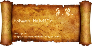 Hohman Makár névjegykártya